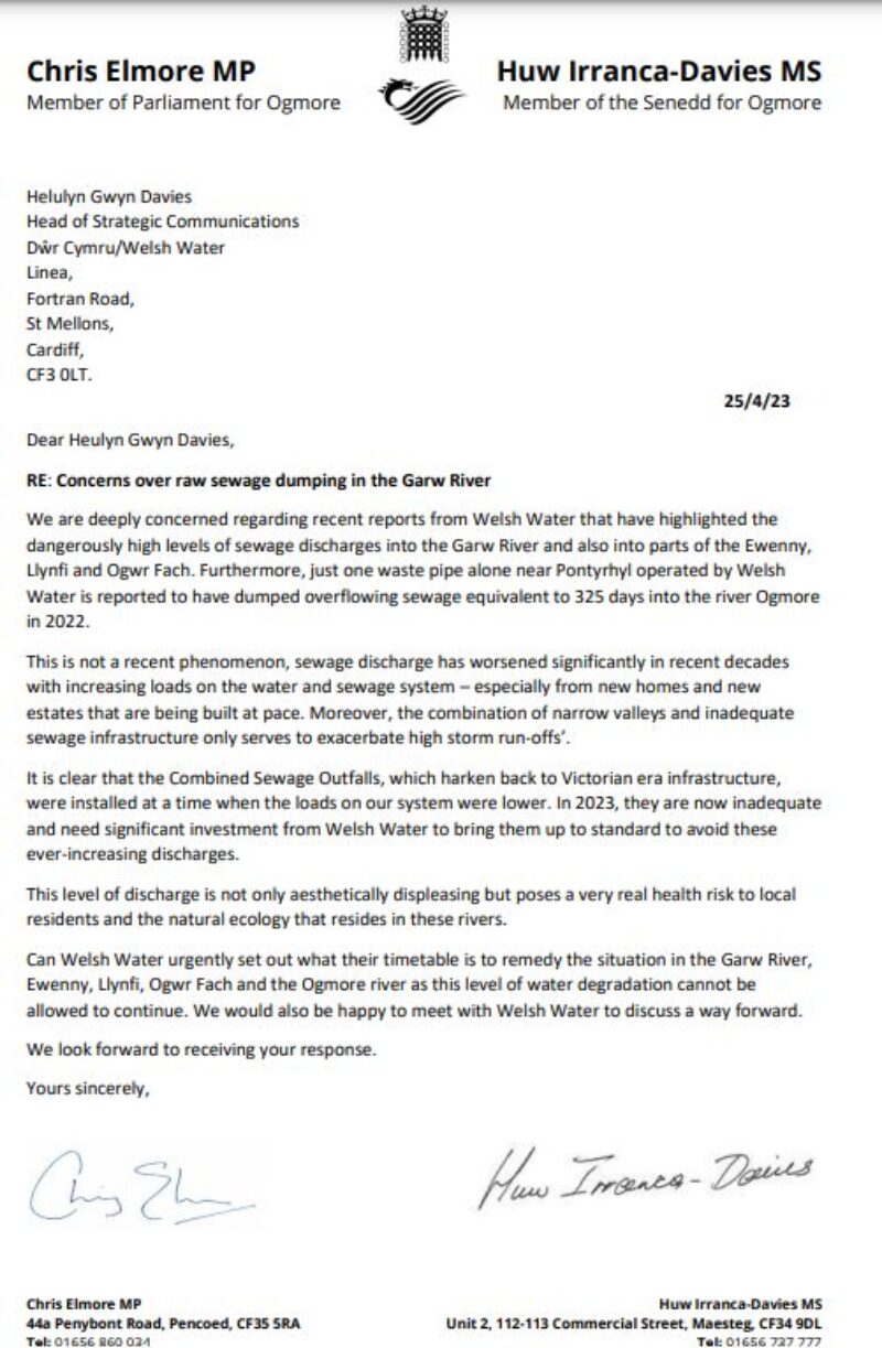 Letter to Welsh Water (April 2023)